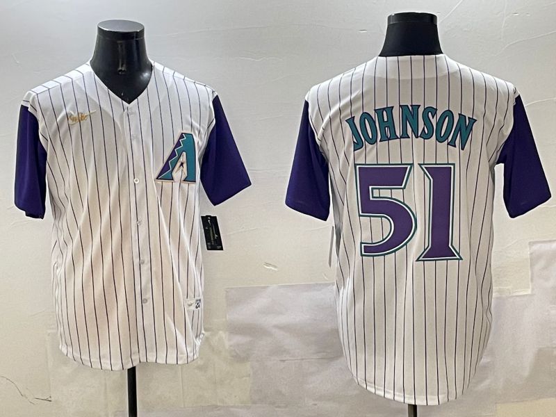 Men Arizona Diamondback #51 Johnson White Stripe Throwback Game 2025 Nike MLB Jersey style 1->arizona diamondback->MLB Jersey